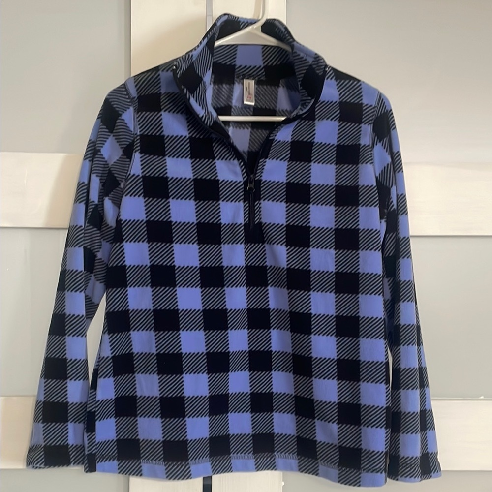 Plaid Quarter-Zip Pullover - Black and Blue super cozy. Perfect for fall days